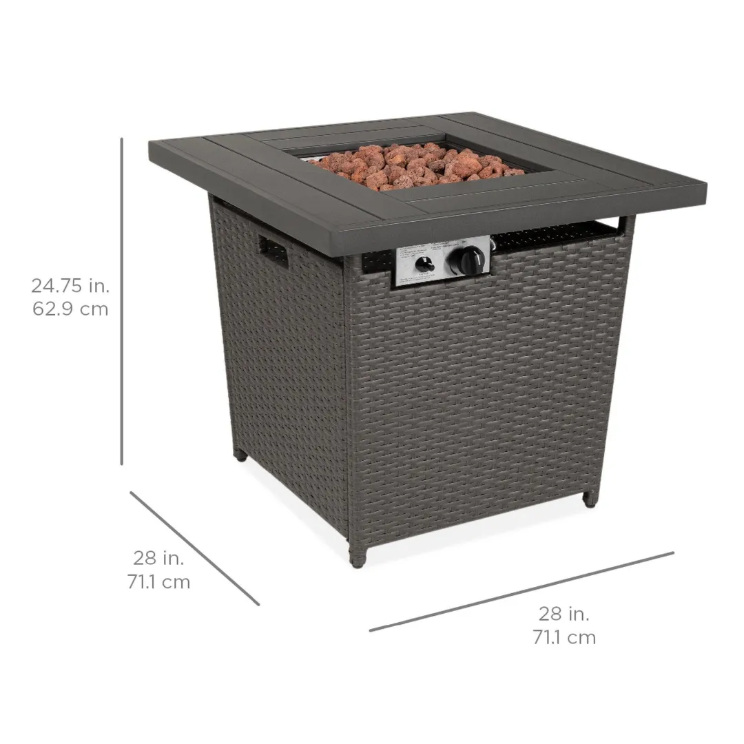 Best Choice Products 28in Fire Pit Table 50,000 BTU Outdoor Wicker Patio w/ Glass Beads, Cover, Tank Holder  Ash Gray, photo 8 of 8