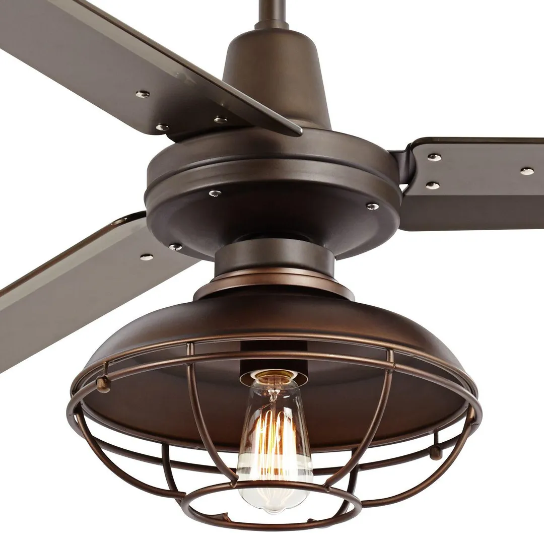 Casa Vieja 52" Casa Vieja Industrial Outdoor Ceiling Fan with Light LED Dimmable Remote Bronze Cage Damp Rated for Patio Porch, photo 3 of 7