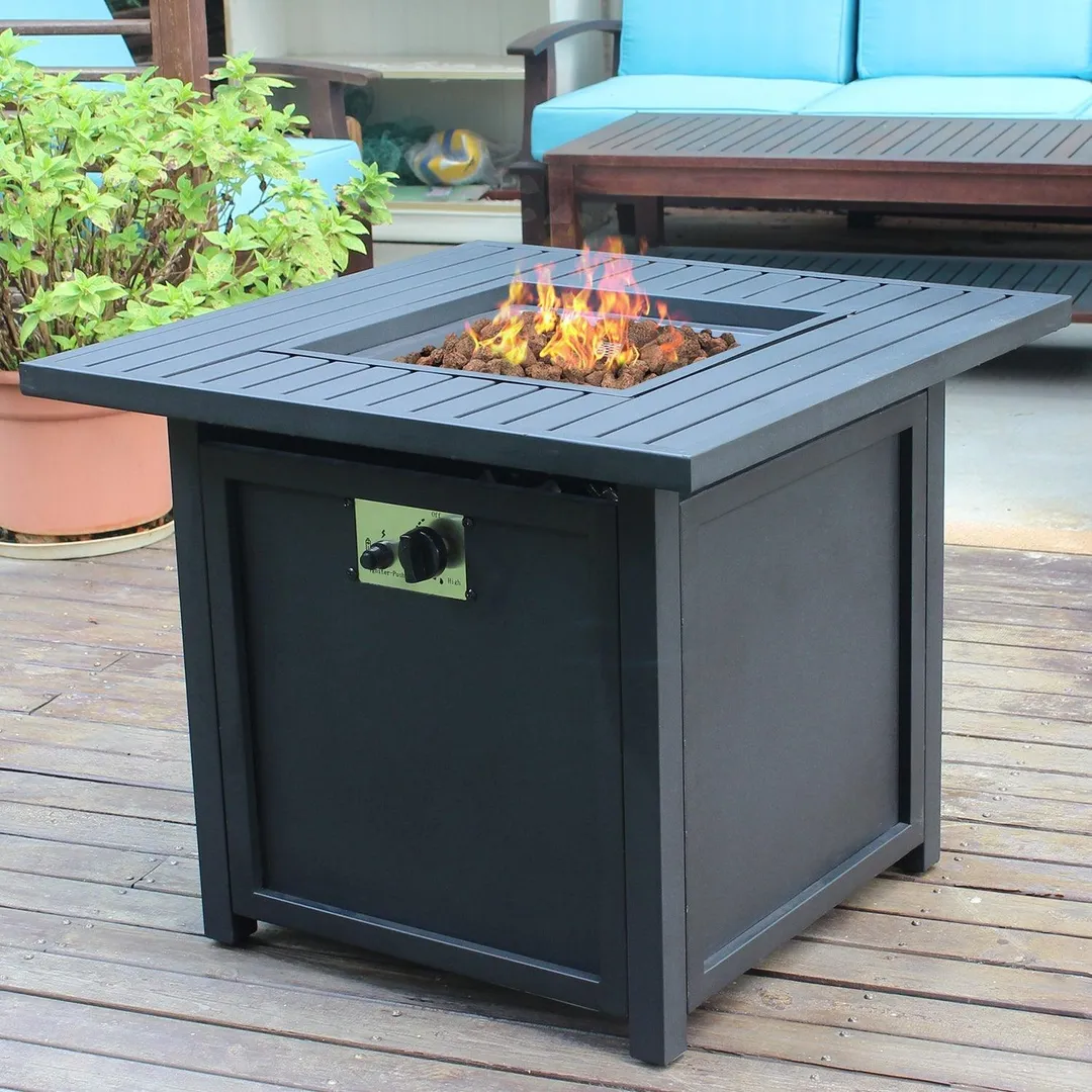 Lemonbest Outdoor Gas Propane Fire Pit Pits Firepit Fireplace Dinning Table Tables with Lid, Lava Stone, 30 Inch, Square, 50000BTU, for Garden Backyard Deck Patio, photo 7 of 7