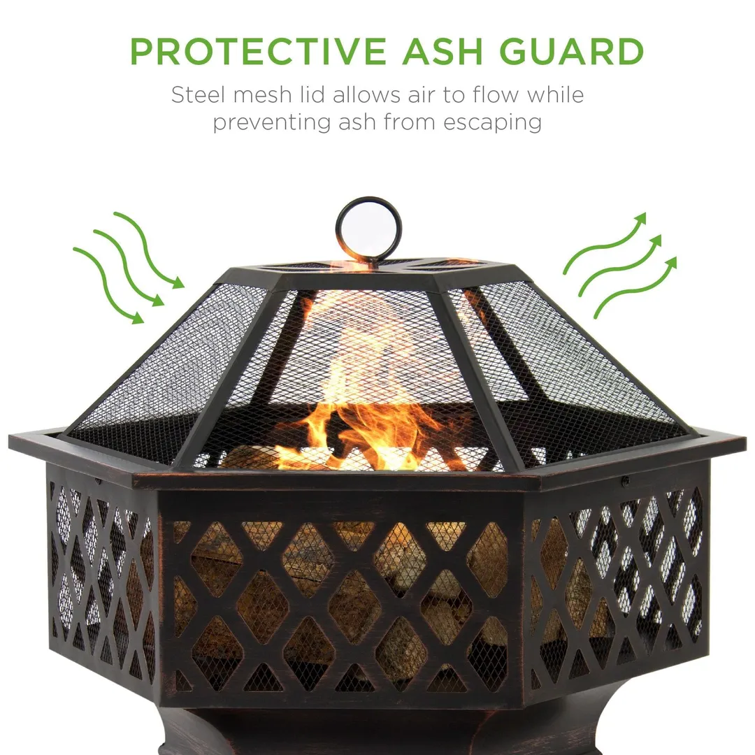 Best Choice Products 24in Hex-Shaped Steel Fire Pit for Garden, Backyard, Poolside w/ Flame-Retardant Mesh Lid, photo 5 of 7