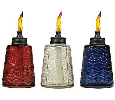 2Pc Lamplight Farms 1117060 Tiki Torch Gls Tbl Rd/Blu/Cl 6In