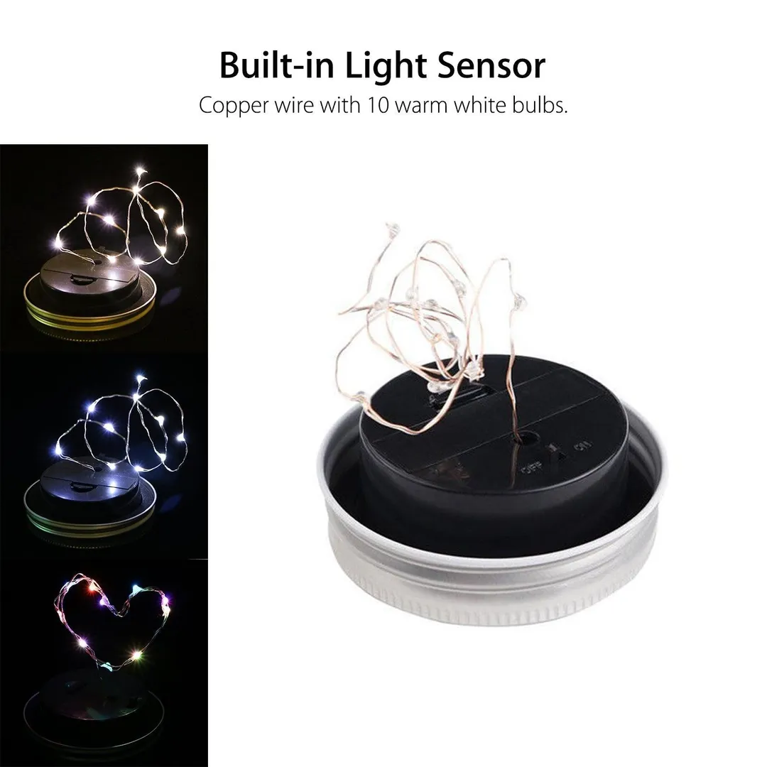 TSV Solar Mason Jar Lid Lights, 6 Pack 10 Led String Fairy Star Firefly Jar Lids Lights, Best for Mason Jar Decor,Patio Garden Decor Solar Laterns Table Light, photo 3 of 8