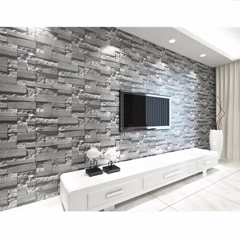57sq.ft/393.7'' x 21'' 3D Effect Brick Stone Wallpaper Sticker Textured Removable Waterproof for Home Design and Room Decoration