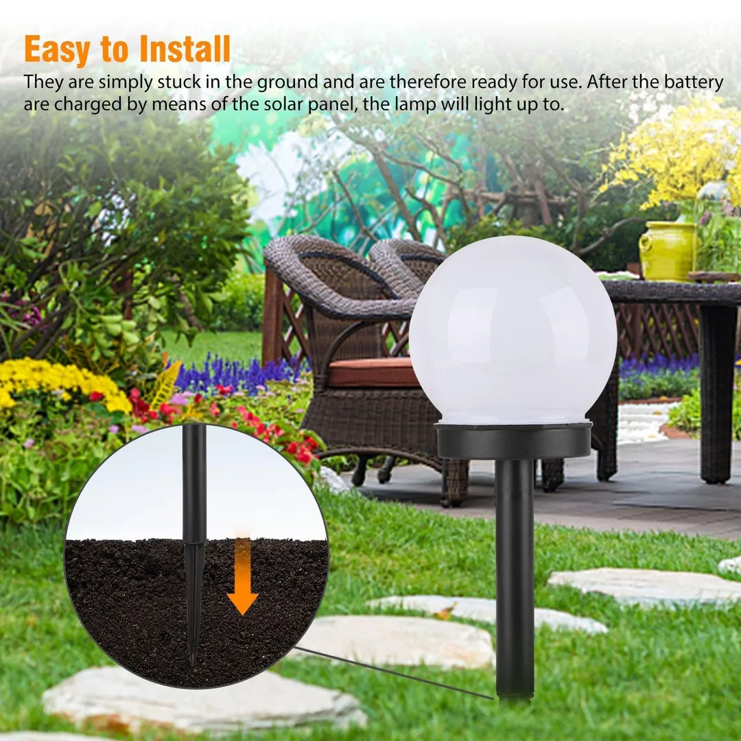 TSV 4/2Pcs Outdoor Solar Lights Ball Lamp, TSV IP55 Waterproof LED Path Light with Auto On/Off Light Sensor, Solar Landscape Lighting for Yard Patio Walkway Pathway Outdoor Garden Path (White/Warm White), photo 5 of 9