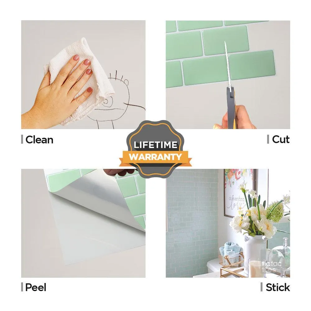 Tic Tac Tiles -12"x12" Premium Anti Mold Peel and Stick Wall Tile Backsplash in Subway Mist (5-Tiles), photo 5 of 7