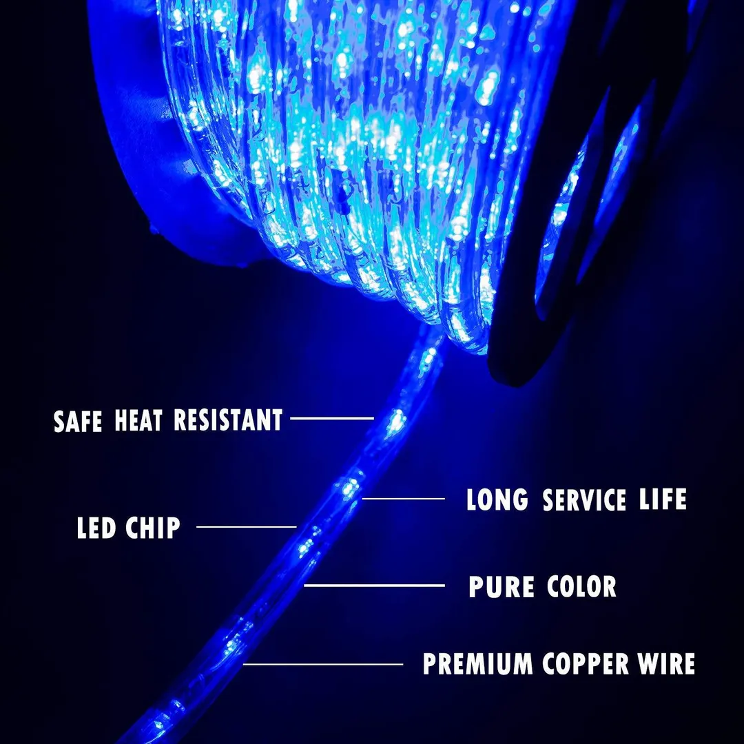 Ainfox 110V 100 Ft. 2 WireLed Rope Lights Strip Waterproof Indoor Outdoor Use for Backyard Party Christmas Thanksgiving Decoration (Blue), photo 4 of 11