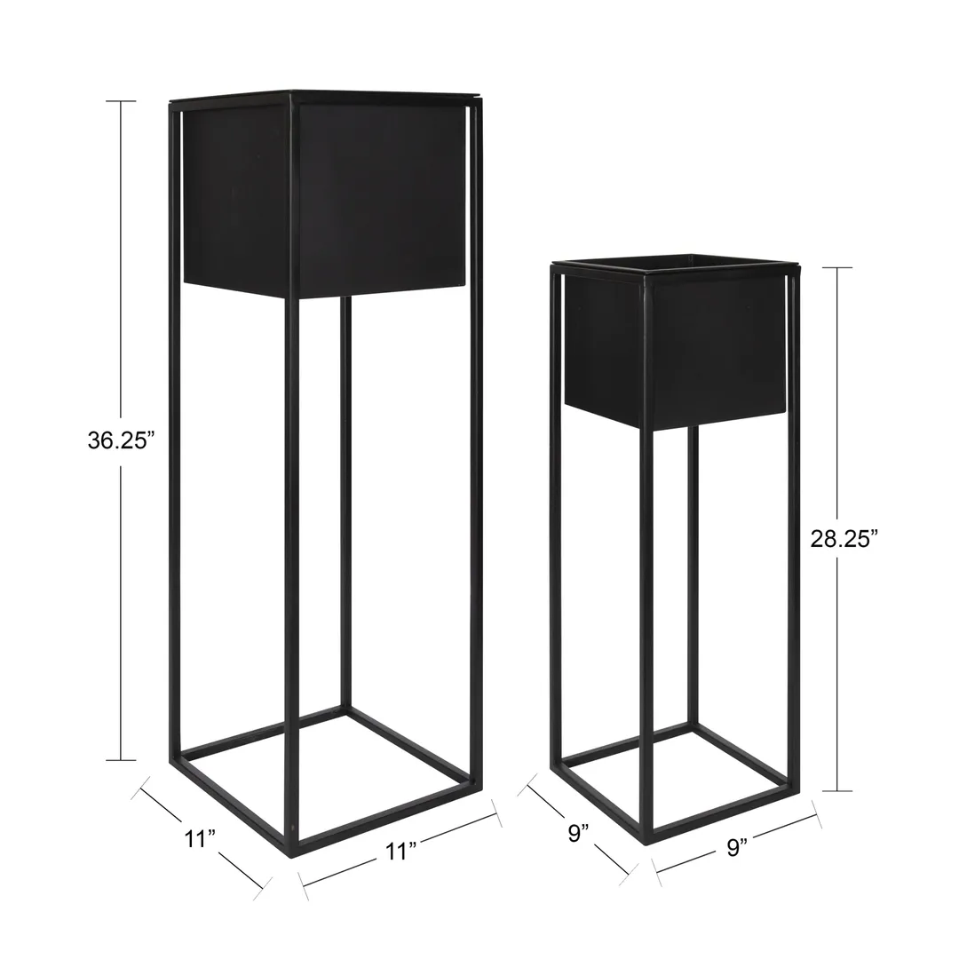 Kate and Laurel Palade Modern Indoor Plant Stand, Set of 2, Black, Chic Metal Indoor Planter, photo 2 of 7