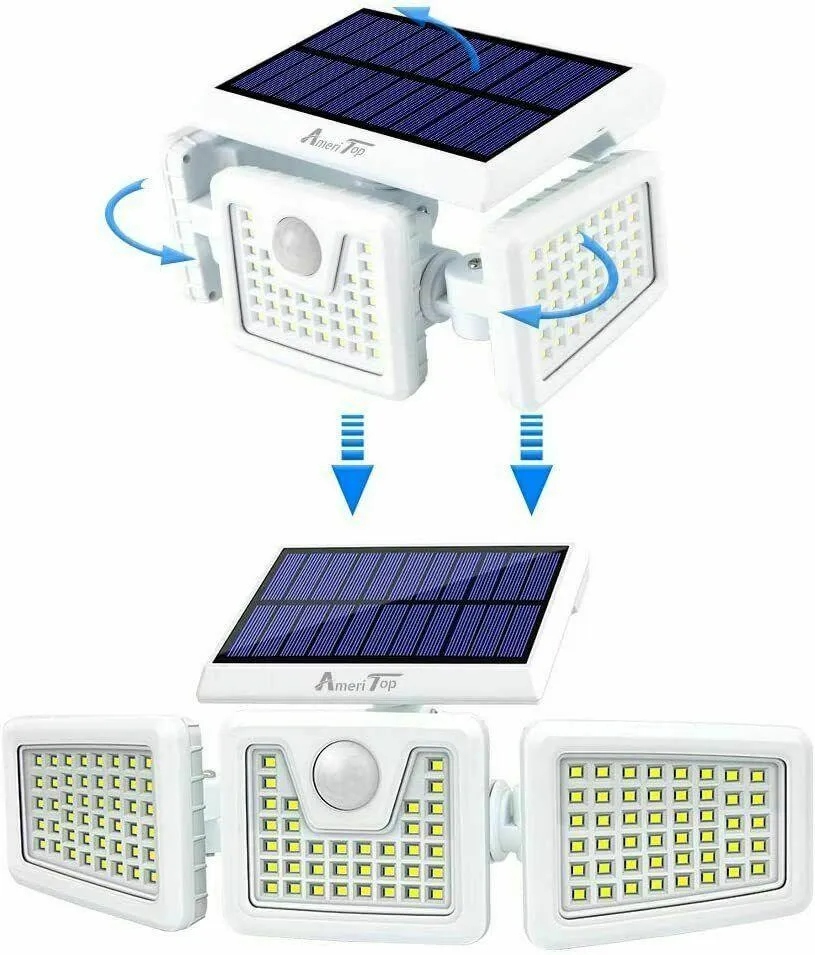 2 Pack - Solar Lights Outdoor, 800LM Wireless LED Solar Motion Sensor Lights Outdoor; 3 Adjustable Heads, 270° Wide Angle Illumination, IP65 Waterproof, Security LED Flood Light, photo 7 of 10