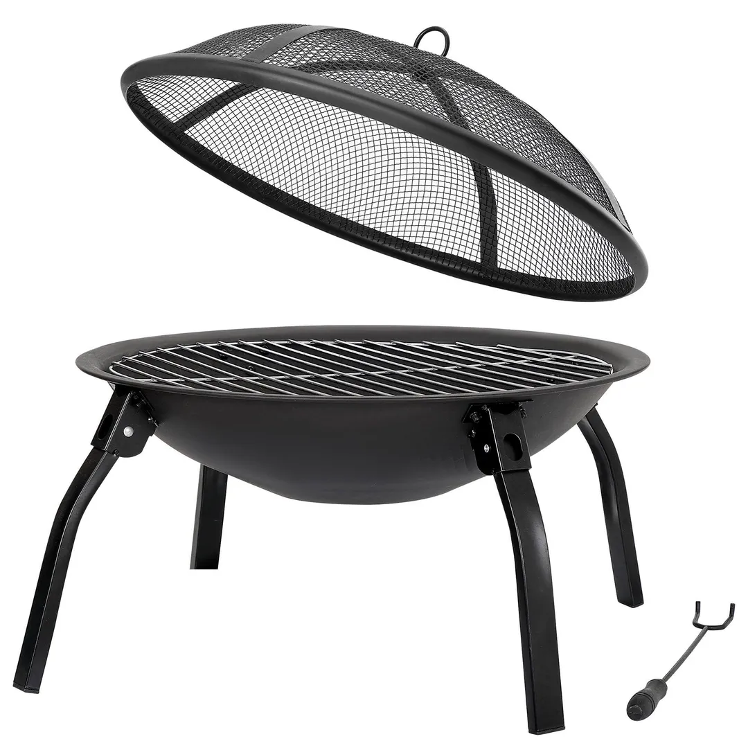 Segawe Round Home Yard Indoor Outdoor Barbecue Iron Fire Pit - φ22" Fire Bowl with Fire Pit Cover and Carry Bag, Portable Black, photo 3 of 8