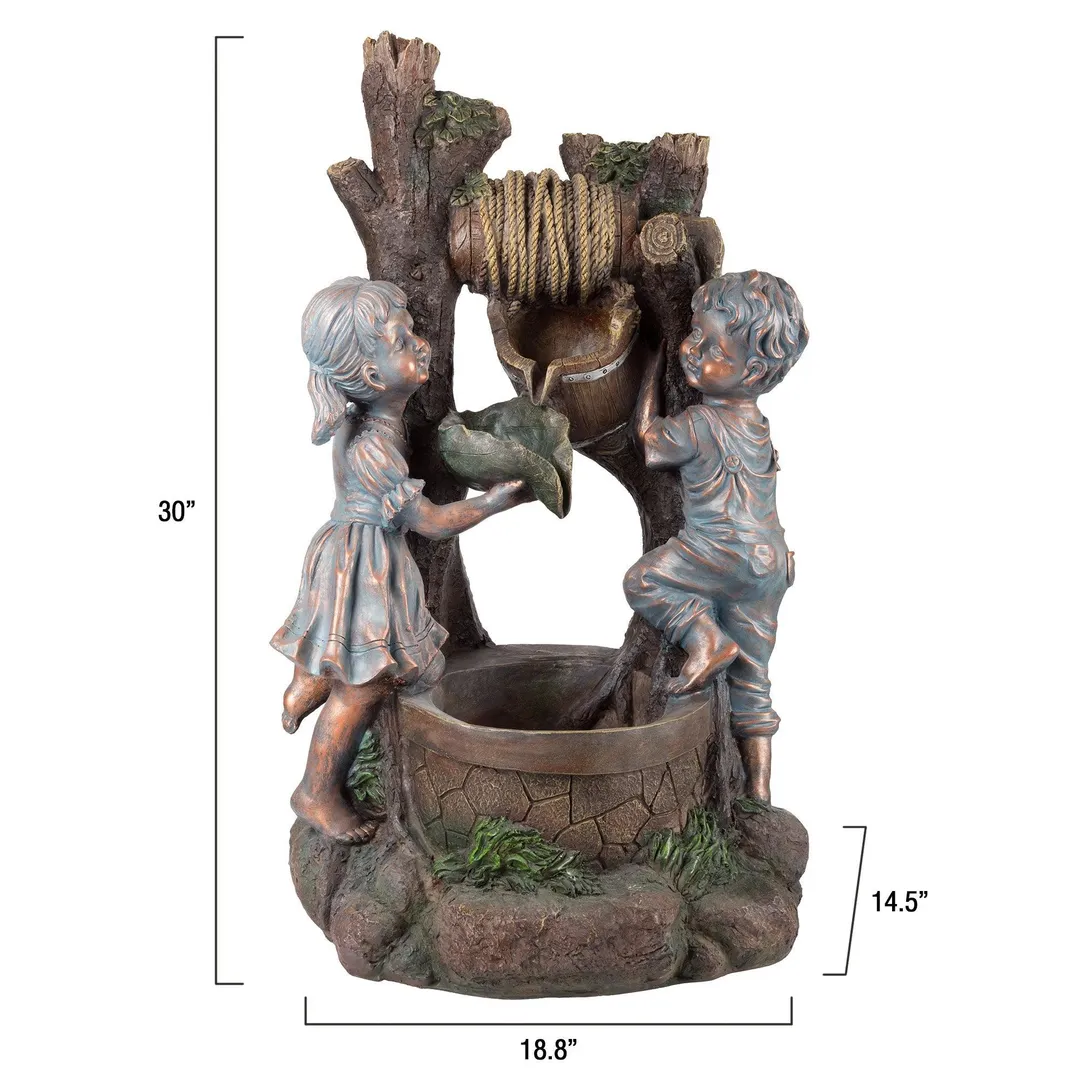 Children at the Well Water Fountain with LED Lights- Lighted Outdoor Fountain with Antique Design for Decor on Patio, Lawn and Garden by Pure Garden, photo 3 of 7
