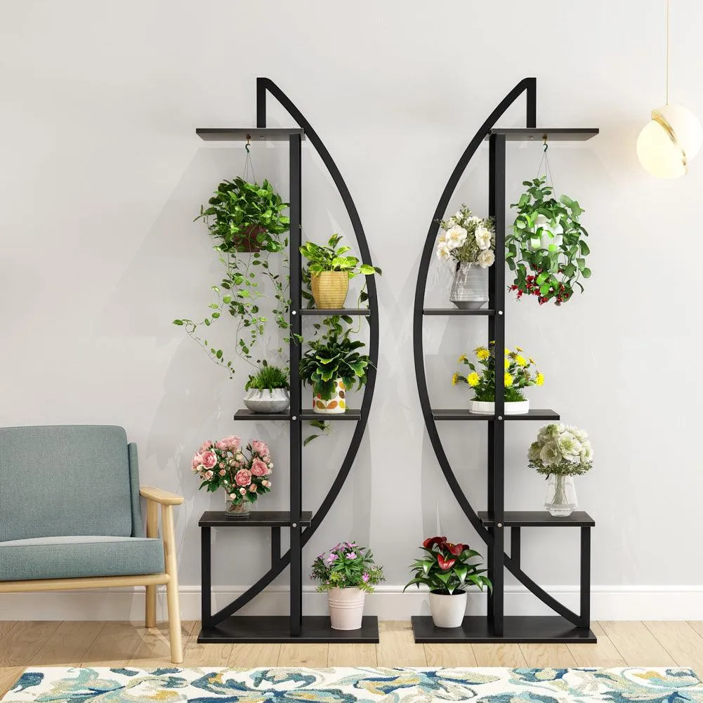 Tribesigns 5-Tier Plant Stand Pack of 2, Multi-Purpose Curved Display Shelf Bonsai Flower Plant Stand Rack for Garden, Patio, or Balcony, Indoor and Outdoor Use, photo 3 of 9