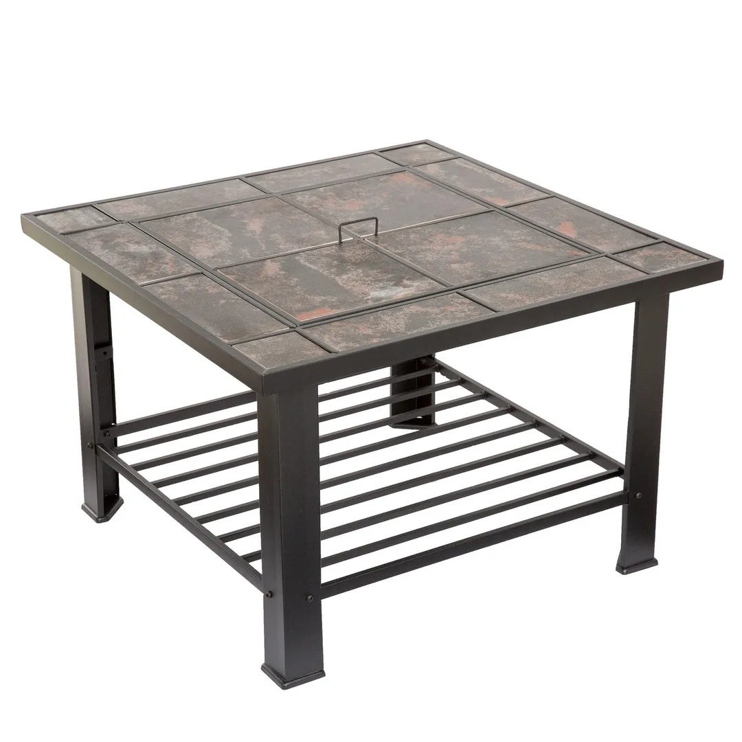 Pure Garden Fire Pit Set, Wood Burning Pit - Includes Screen, Cover and Log Poker - Great for Outdoor and Patio, 30 inch Square Marble Tile Firepit by Pure Garden, photo 3 of 4