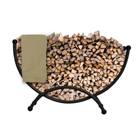 Deluxe Steel Firewood Storage - Half Circle Steel 5-ft Firewood Rack with Polyester Cover