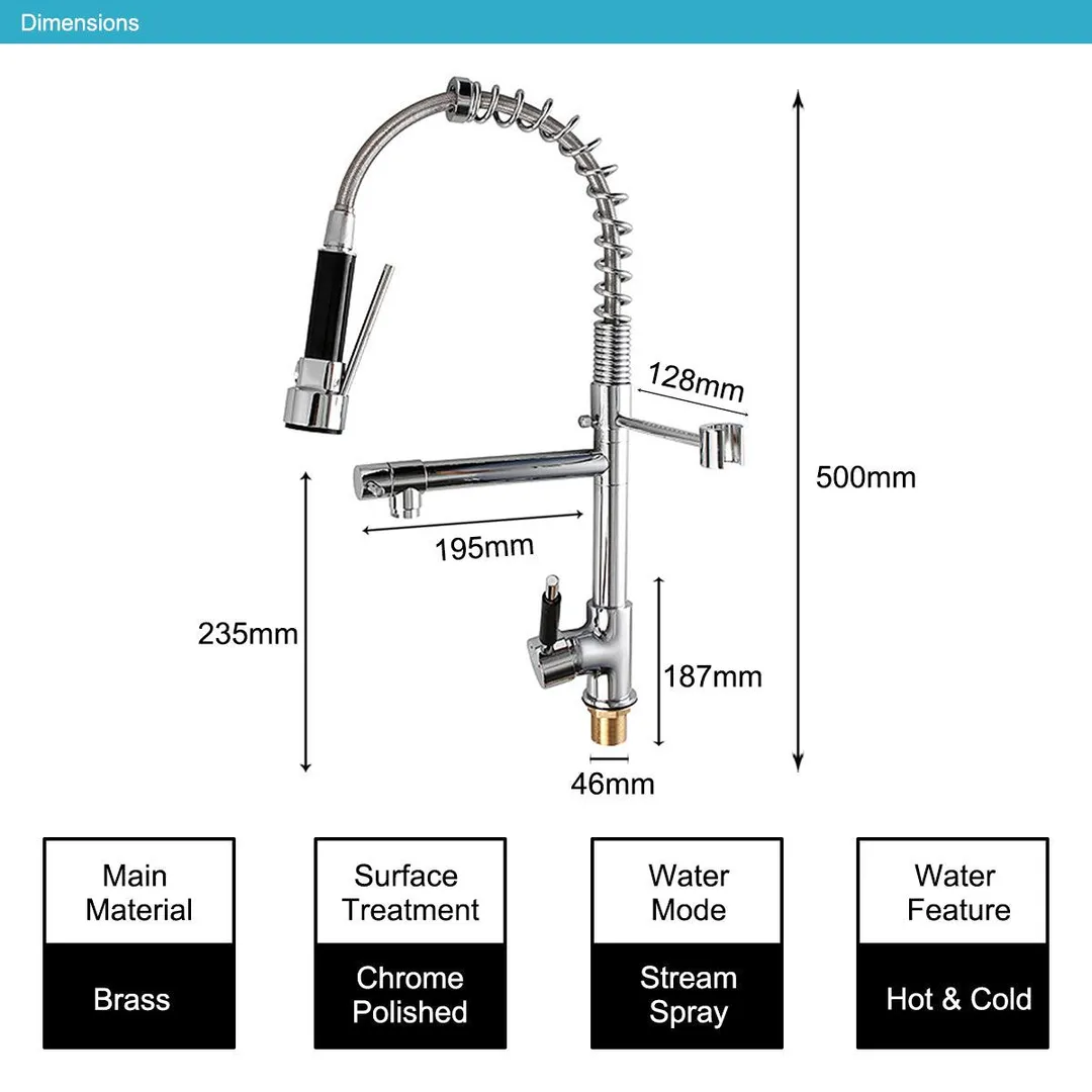 Kadell G1/2'' Silver Kitchen Faucet Single Handle Pull Down Sprayer Sink Mixer Tap Kitchen Sink Faucet Pull out Spray Rotating Tap, photo 8 of 9