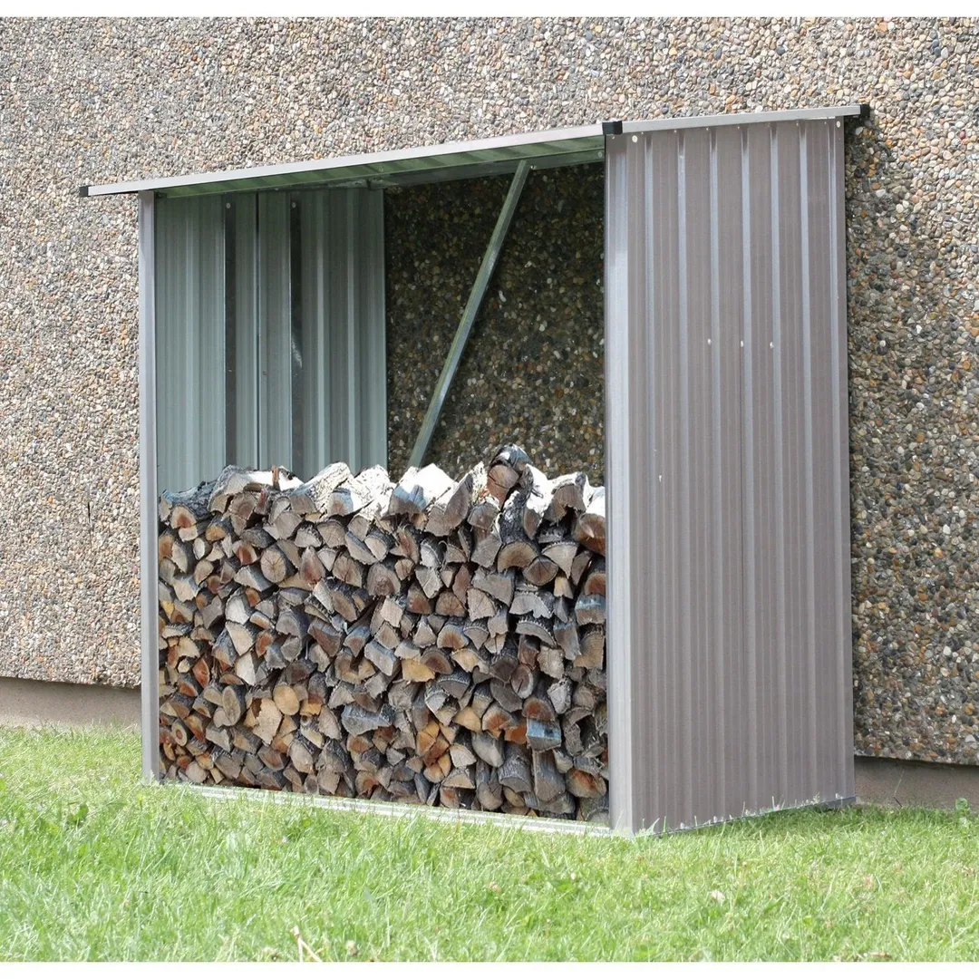 Hanover Indoor/Outdoor Galvanized Steel Woodshed Storage Rack Holds up to 55 Cu. Ft. of Stacked Firewood, Beige, photo 4 of 6