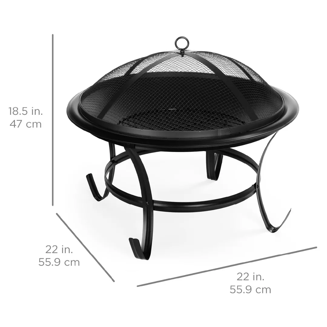 Best Choice Products 22in Steel Outdoor Fire Pit Bowl BBQ Grill w/ Screen Cover, Log Grate, Poker for Camping, Bonfire, photo 6 of 6