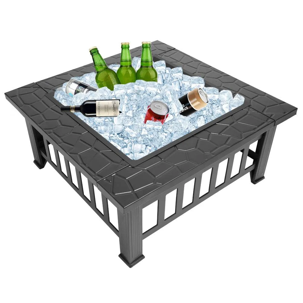 HEMU FASHION Hottest Outdoor Fire Pit, 32'' Square Metal Firepit Table,Wood Burning Stove BBQ Table, Ice Pit, Heater, Waterproof Cover, Suitable for Backyard Garden Camping Party, photo 8 of 10