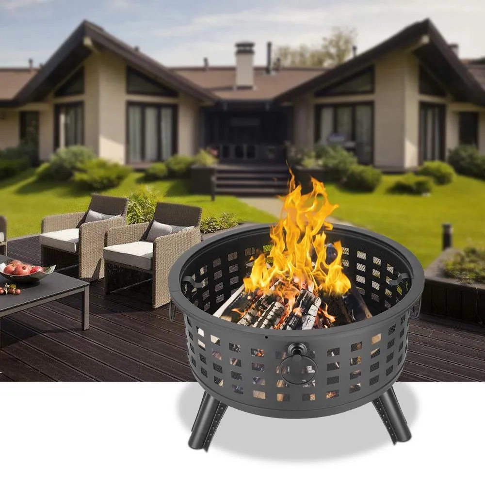 Winado 26" Steel Round Fire Pit Patio Heater Patio Outdoor with Cover, photo 2 of 8