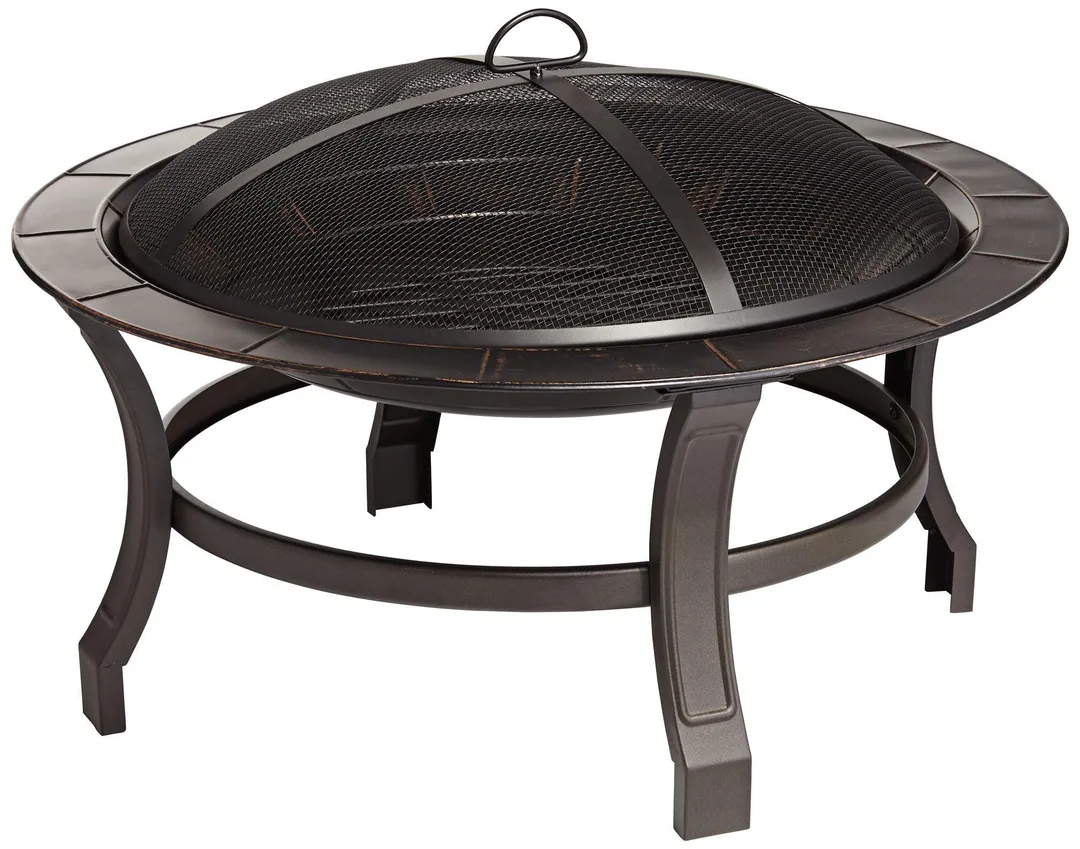 John Timberland Iron Outdoor Fire Pit Round 30" Bowl Brick Steel Wood Burning With Spark Screen and Fire Poker for Outside Backyard Patio Camping, photo 2 of 8
