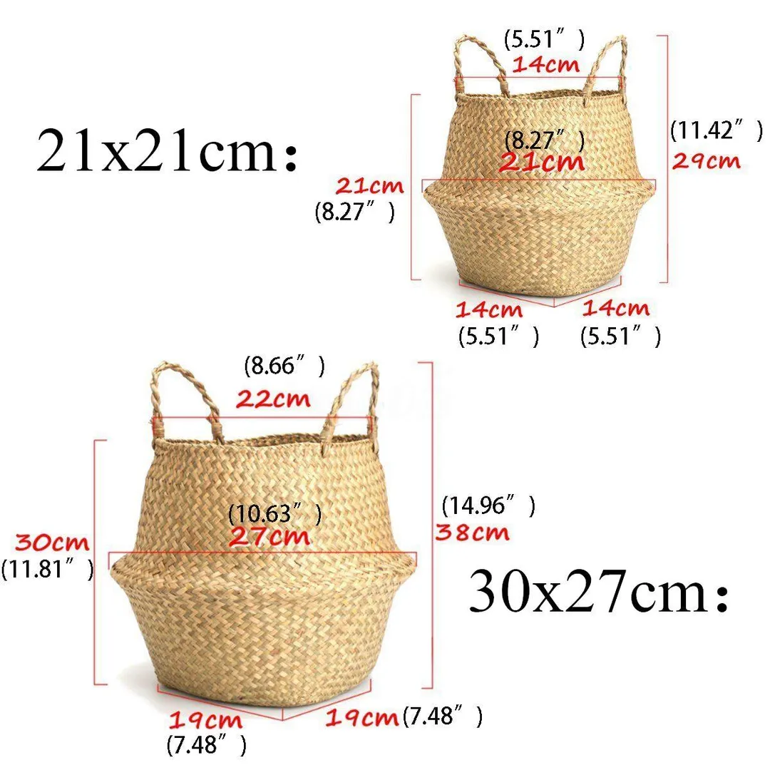 Set of 2 Handmade Rustic Storage Baskets Foldable Laundry Straw Patchwork Wicker Rattan Seagrass Belly Garden Flower Pot Planter Basket Garden Accessories, photo 4 of 10