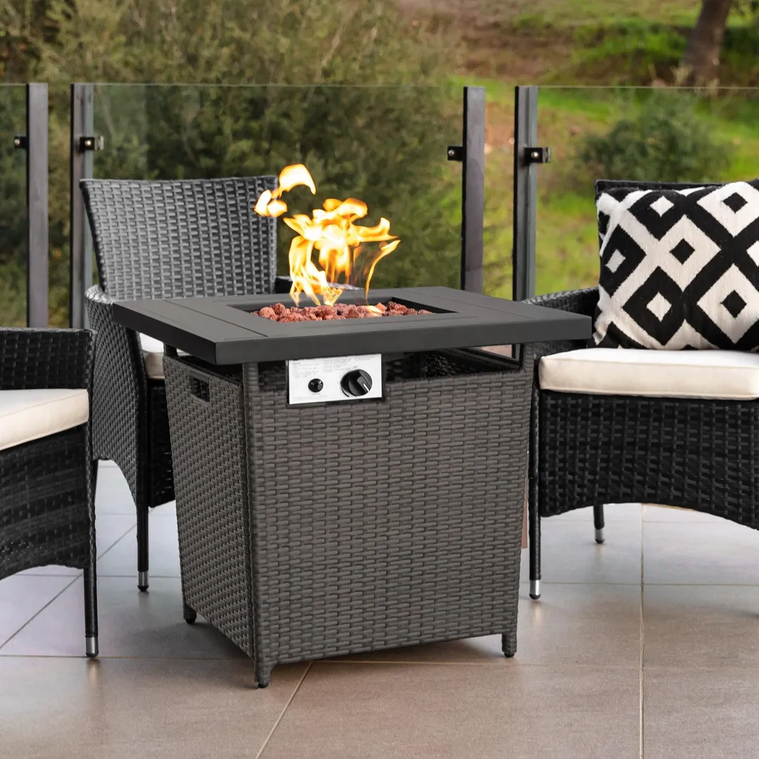Best Choice Products 28in Fire Pit Table 50,000 BTU Outdoor Wicker Patio w/ Glass Beads, Cover, Tank Holder  Ash Gray, photo 7 of 8