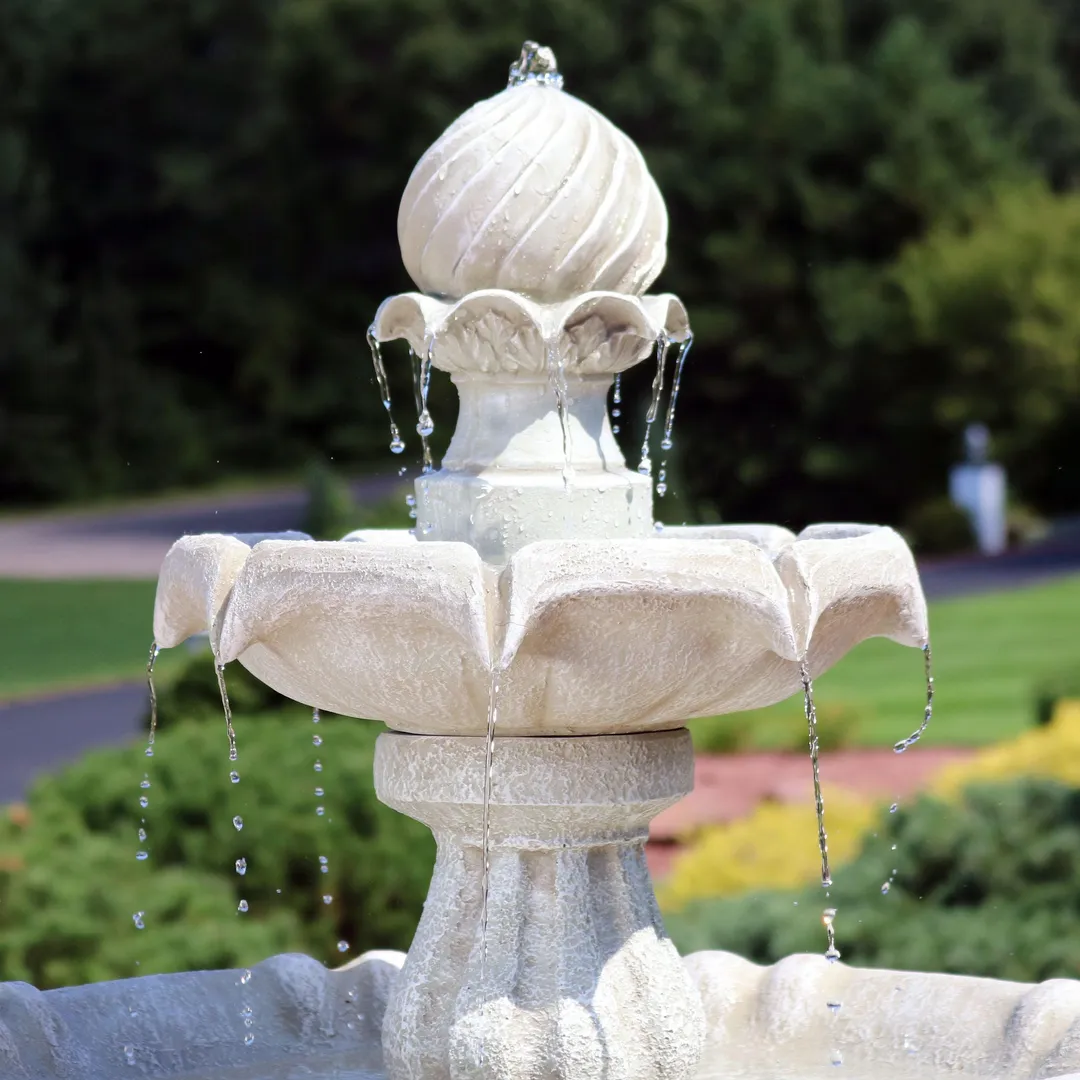 Sunnydaze Decor Sunnydaze 2-tier Solar Outdoor Water Fountain with Battery - 35" - White Finish, photo 3 of 7