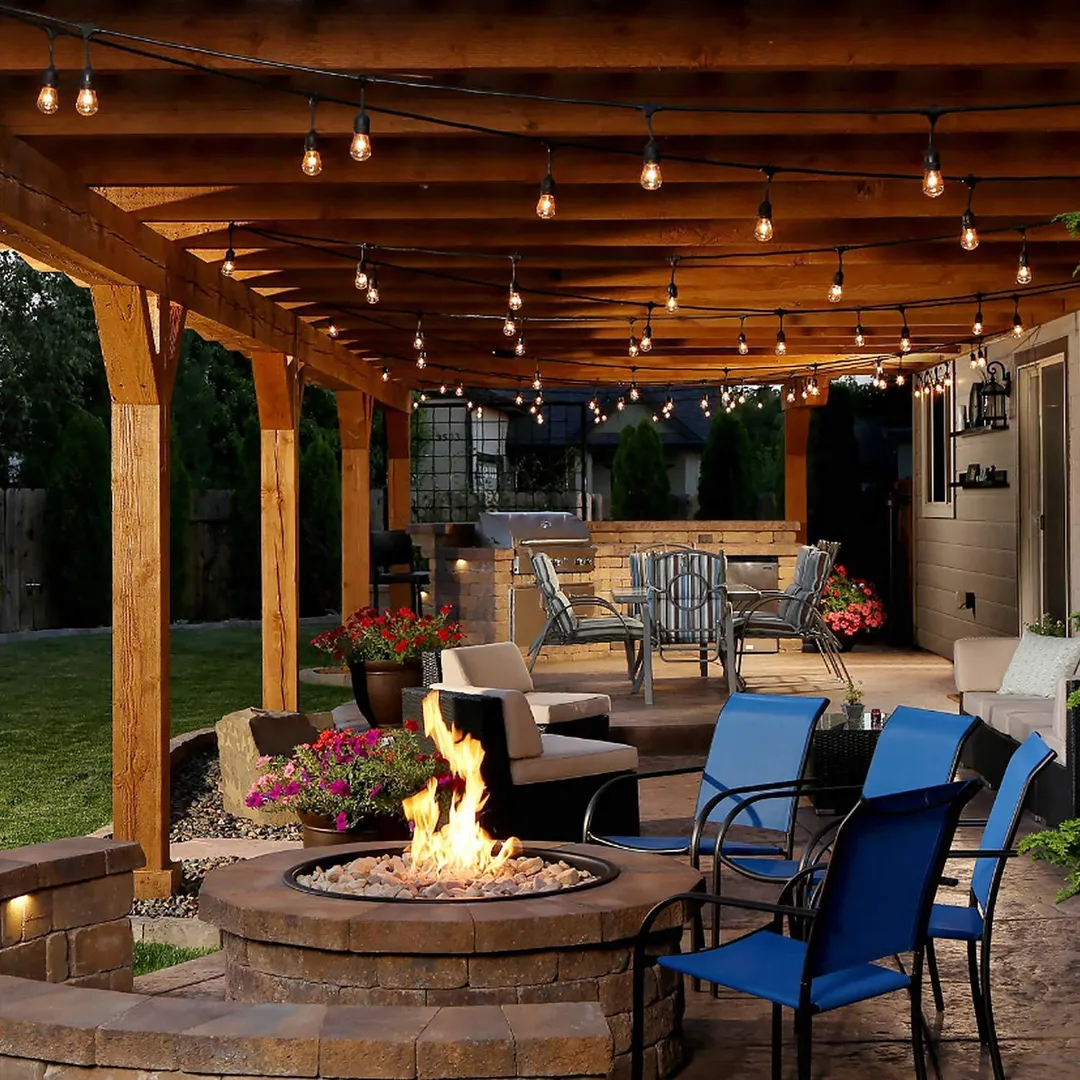 TORCHSTAR 50ft LED Outdoor String Lights, Weatherproof Patio String Light for Party, Restaurant, Garden, Patio Lights, 15 Sockets, 16 Bulbs Included, photo 3 of 9