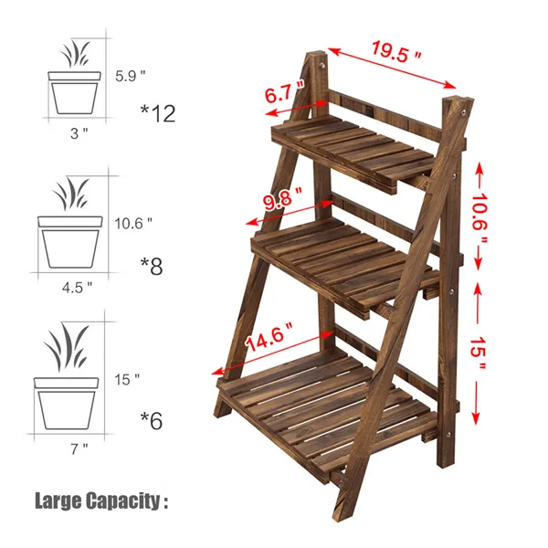 3 Tier Folding Wooden Flower Stand Plant Display Stand Nature Plant Shelf for Living Room Balcony Patio Yard Indoors & Outdoors, photo 7 of 13