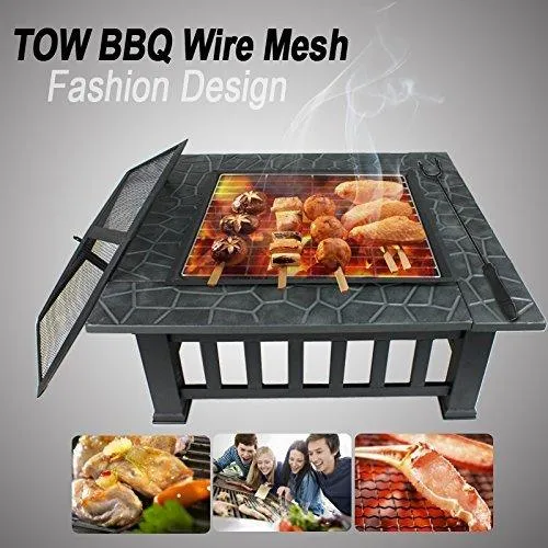 ZENY 32" Zeny Outdoor Fire Pit Square Metal Firepit Backyard Patio Garden Stove Wood Burning Fire Pit W/Rain Cover, Black, photo 3 of 6