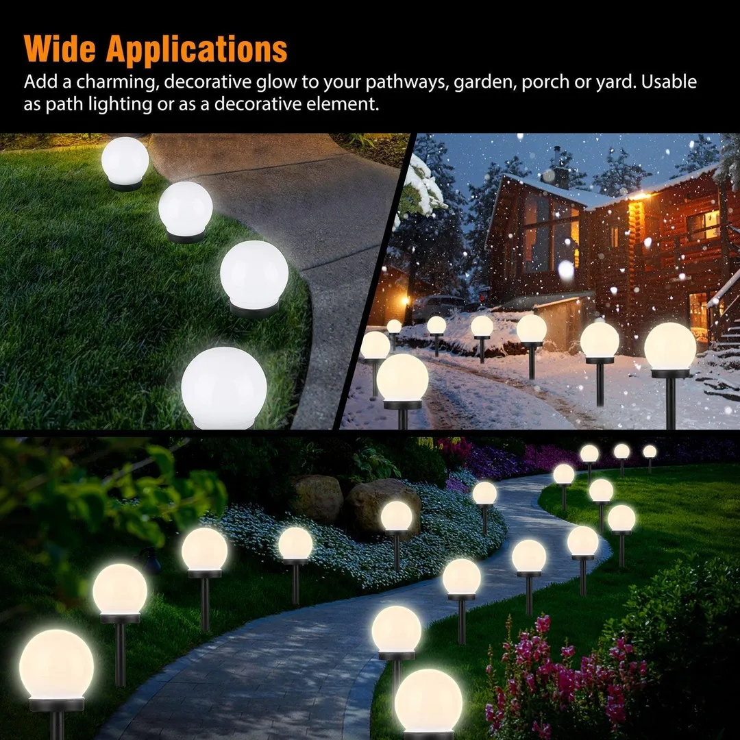 TSV 4/2Pcs Outdoor Solar Lights Ball Lamp, TSV IP55 Waterproof LED Path Light with Auto On/Off Light Sensor, Solar Landscape Lighting for Yard Patio Walkway Pathway Outdoor Garden Path (White/Warm White), photo 6 of 9