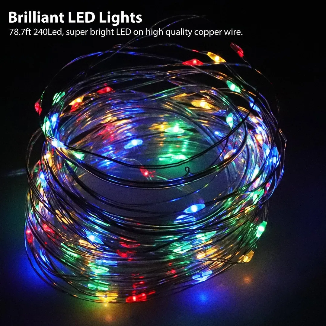 EEEkit 1/2Pcs 78.7ft Outdoor Solar String Lights,240 LED Solar Fairy Lights with 8 Lighting Modes Waterproof, Flexible Copper Wire String Lights,Christmas Decoration for Home Garden Wedding Holiday Party, photo 2 of 9