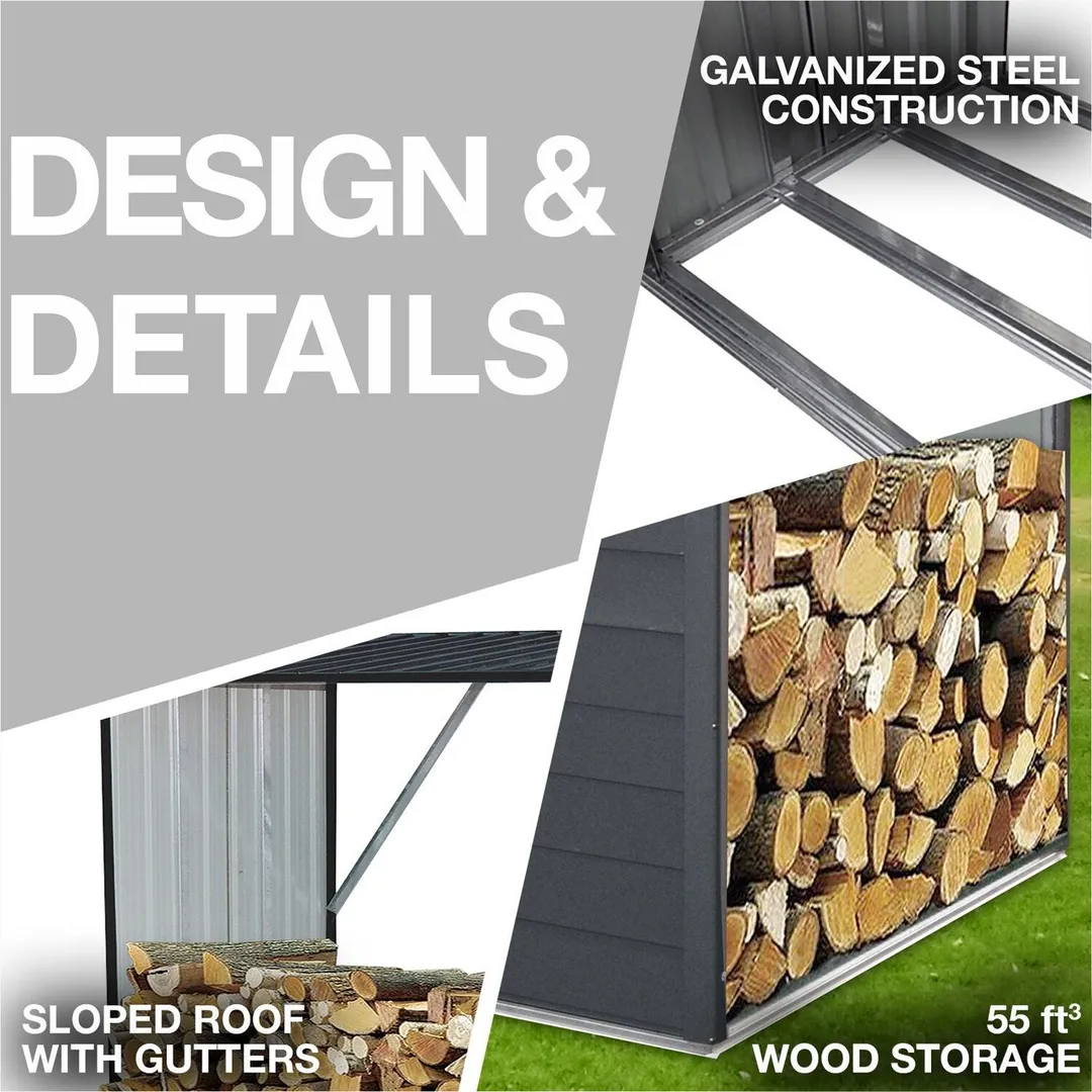 Hanover Indoor/Outdoor Galvanized Steel Woodshed Storage Rack Holds up to 55 Cu. Ft. of Stacked Firewood, Beige, photo 5 of 6
