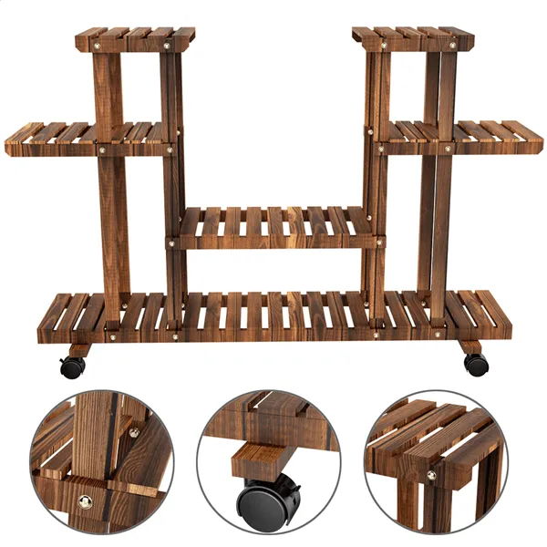 4-Layer Rolling Wooden Flower Stand Display Stand Shelf Ladder Indoors & Outdoors, photo 4 of 6