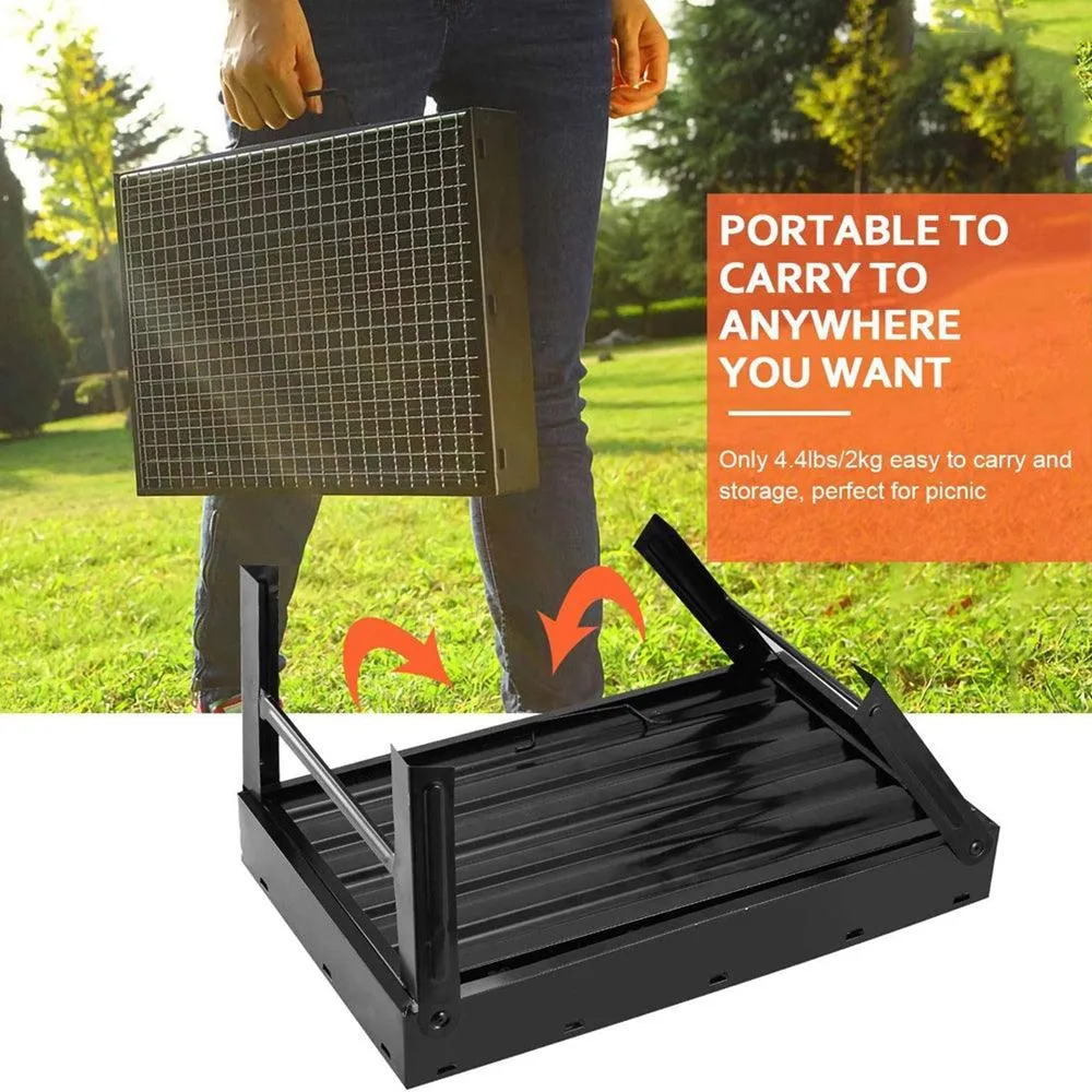 Barbecue Charcoal Grill Foldable BBQ Grill Charcoal Barbecue Smoker Grill Tabletop Stoves Grill for Outdoor Cooking Camping Hiking Garden Party 16.9'' 8.6''11.4''(Unfolded) Black, photo 4 of 8