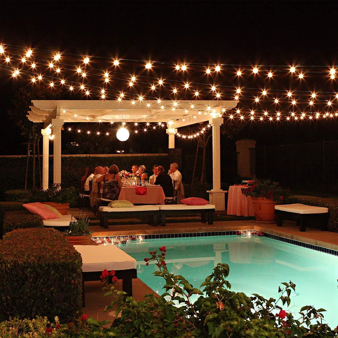 TORCHSTAR 50ft LED Outdoor String Lights, Weatherproof Patio String Light for Party, Restaurant, Garden, Patio Lights, 15 Sockets, 16 Bulbs Included, photo 4 of 9