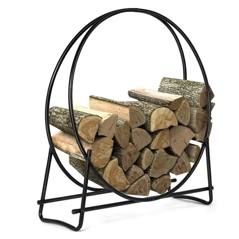 40-Inch Tubular Steel Log Hoop Firewood Storage Rack Holder Round Display