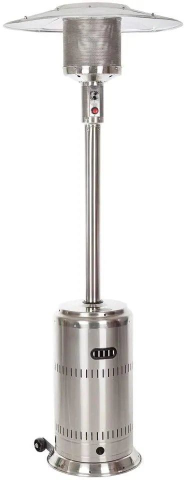 Stainless Steel Commercial Patio Heater with Wheels | Uses 20 Pound Propane Tank | 46,000 BTU Output | Electronic Ignition System | Weighted Base | Portable Outdoor Heat Lamp