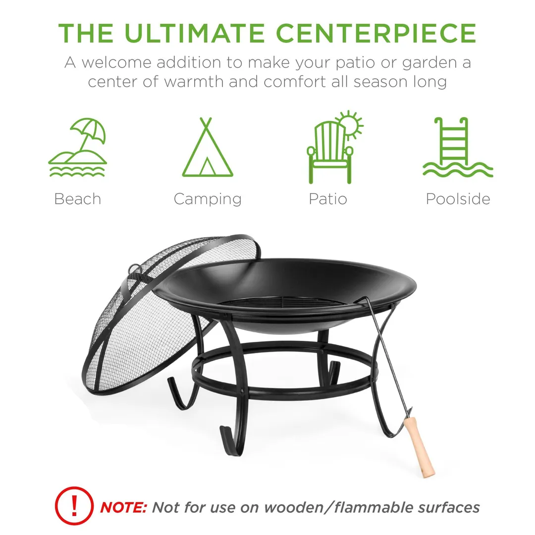 Best Choice Products 22in Steel Outdoor Fire Pit Bowl BBQ Grill w/ Screen Cover, Log Grate, Poker for Camping, Bonfire, photo 3 of 6
