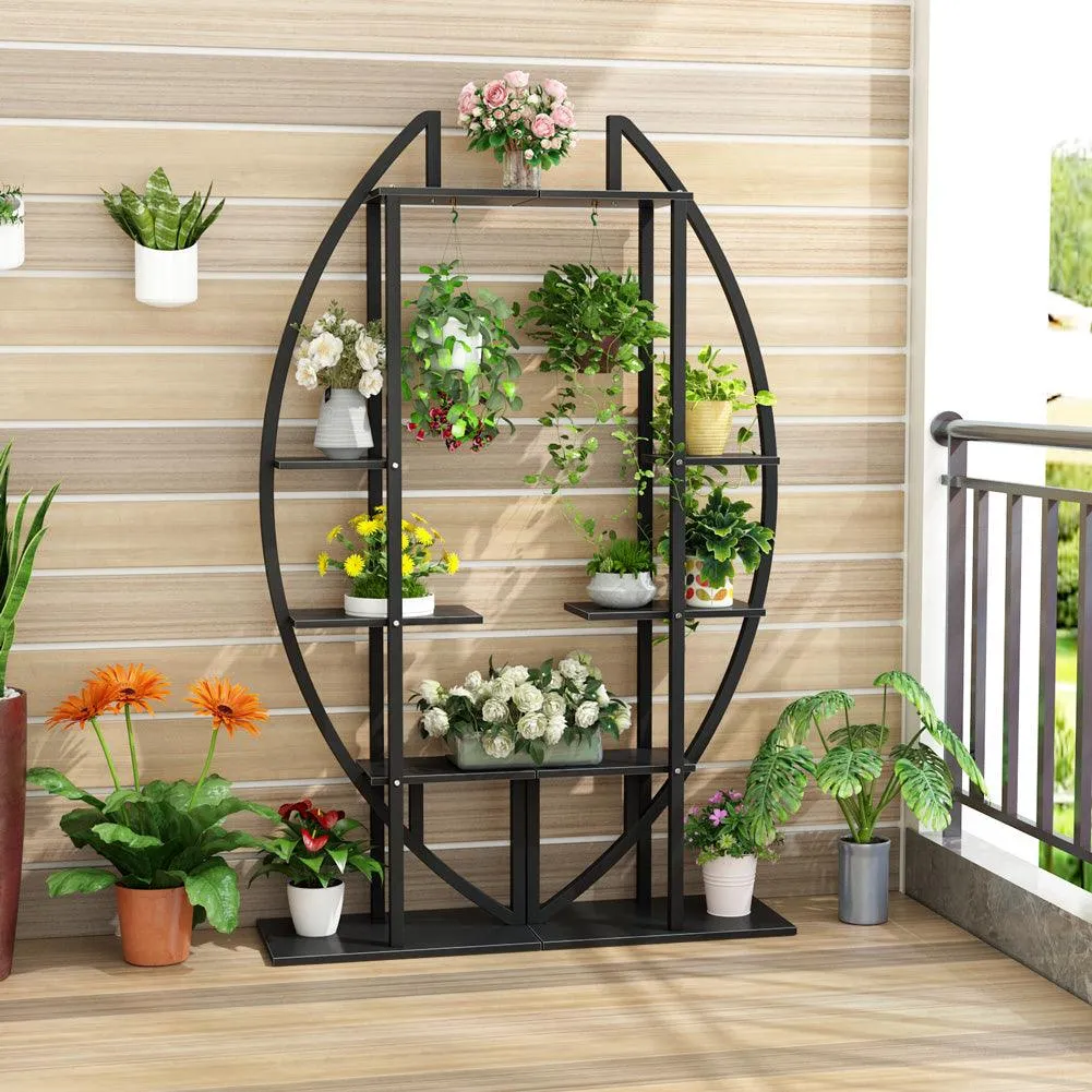 Tribesigns 5-Tier Plant Stand Pack of 2, Multi-Purpose Curved Display Shelf Bonsai Flower Plant Stand Rack for Garden, Patio, or Balcony, Indoor and Outdoor Use, photo 5 of 9