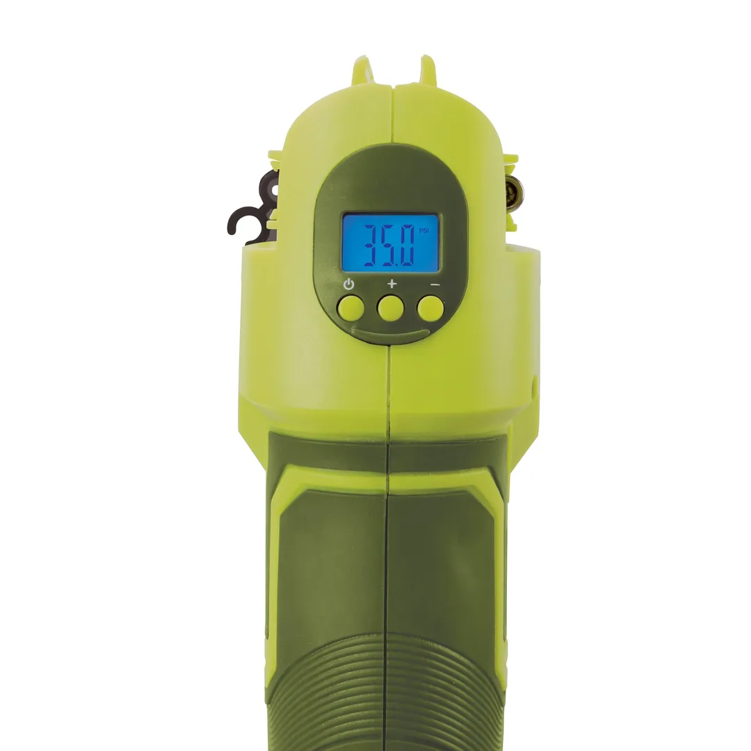 Sun Joe 24V-AJC-LTE Cordless Portable Air Compressor with Nozzle Adapters, Automatic Digital Pressure Gauge, Built-in LED Light & Case | 24-Volt | 2.0-Amp (Green), photo 2 of 6