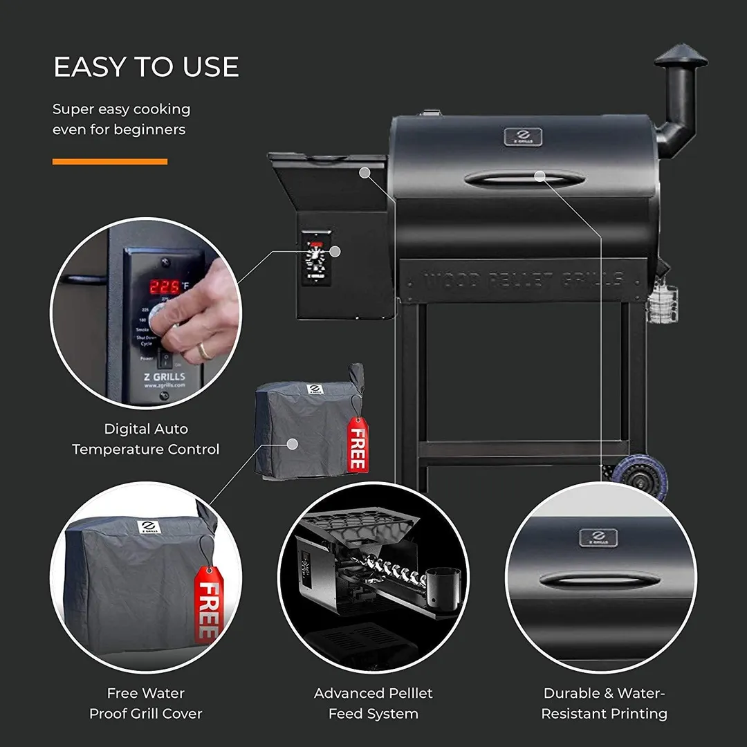 Z Grills Wood Pellet Grill & Smoker with Patio Cover, 7 in 1- Grill,700 Cooking Area, Roast, Sear, Bake,Smoke, Braise and BBQ with Electric Digital Controls for Outdoor, photo 4 of 11