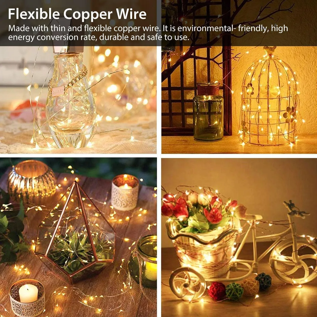 TSV 2/1PCS TSV Solar Powered String Lights outdoor, 100LED 10M/ 33Ft Solar Fairy Lights 2 Modes Waterproof Outdoor/Indoor Garden Lights Copper Wire Lighting for Wedding, Patio, Yard, Festoon, Christmas, photo 3 of 9