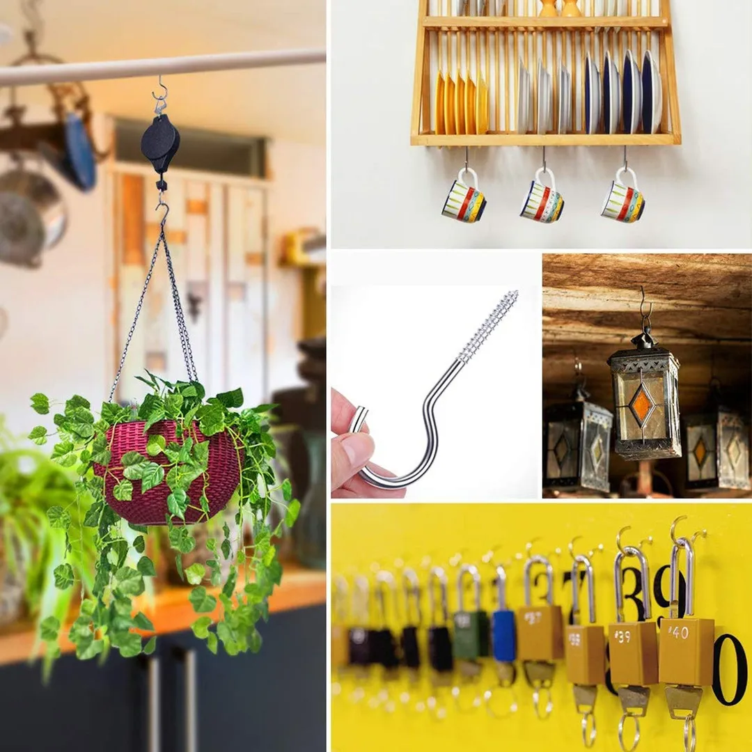 EEEKit 4/3/2/1 PACK Plant Pulley Retractable Hanger, Hanging Planters Flower Basket Hook, Plant Hanger Hanging Garden Baskets Pots and Birds Feeder Hang High Up and Pull Down to Water and Feed, Black, photo 4 of 12