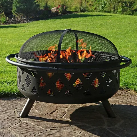 Sunnydaze 36" Fire Pit Steel with Black Finish Crossweave with Spark Screen