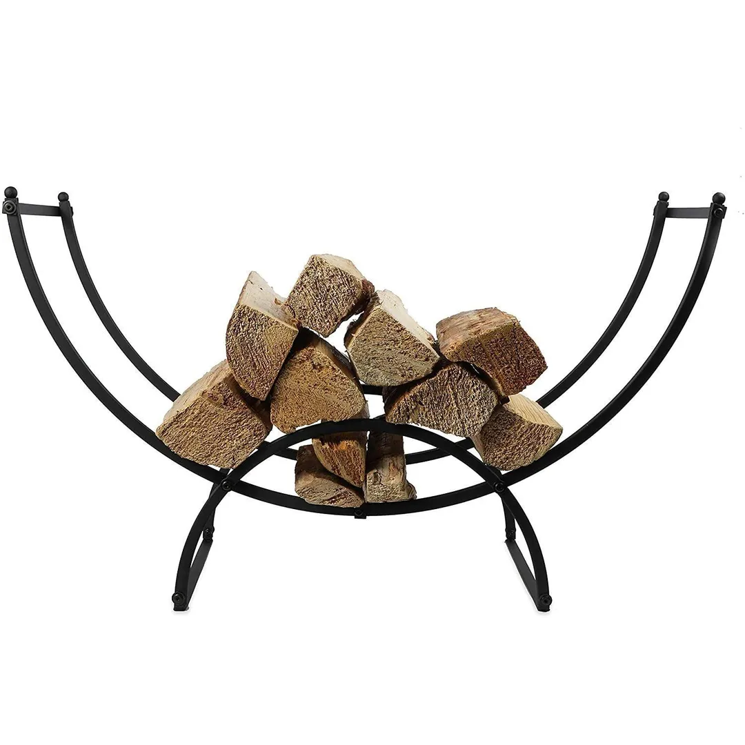 Juvale 3-Foot Iron Steel Curved Firewood Rack Fireside Log Wood Storage Holder for Indoor Outdoor, Black, photo 7 of 7