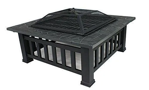 ZENY 32" Zeny Outdoor Fire Pit Square Metal Firepit Backyard Patio Garden Stove Wood Burning Fire Pit W/Rain Cover, Black, photo 5 of 6