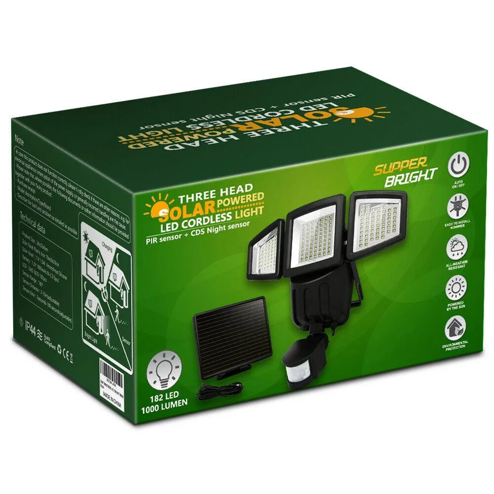 Costech Solar Lights Motion Sensor, Costech 182 LED 1000 Lumens Outdoor Sensor Light Weatherproof Triple Dual Head Outdoor Motion Sensor Fire Flood Light, Ultra-Bright for Patio, Deck, Yard, Garden, Driveway, photo 9 of 9