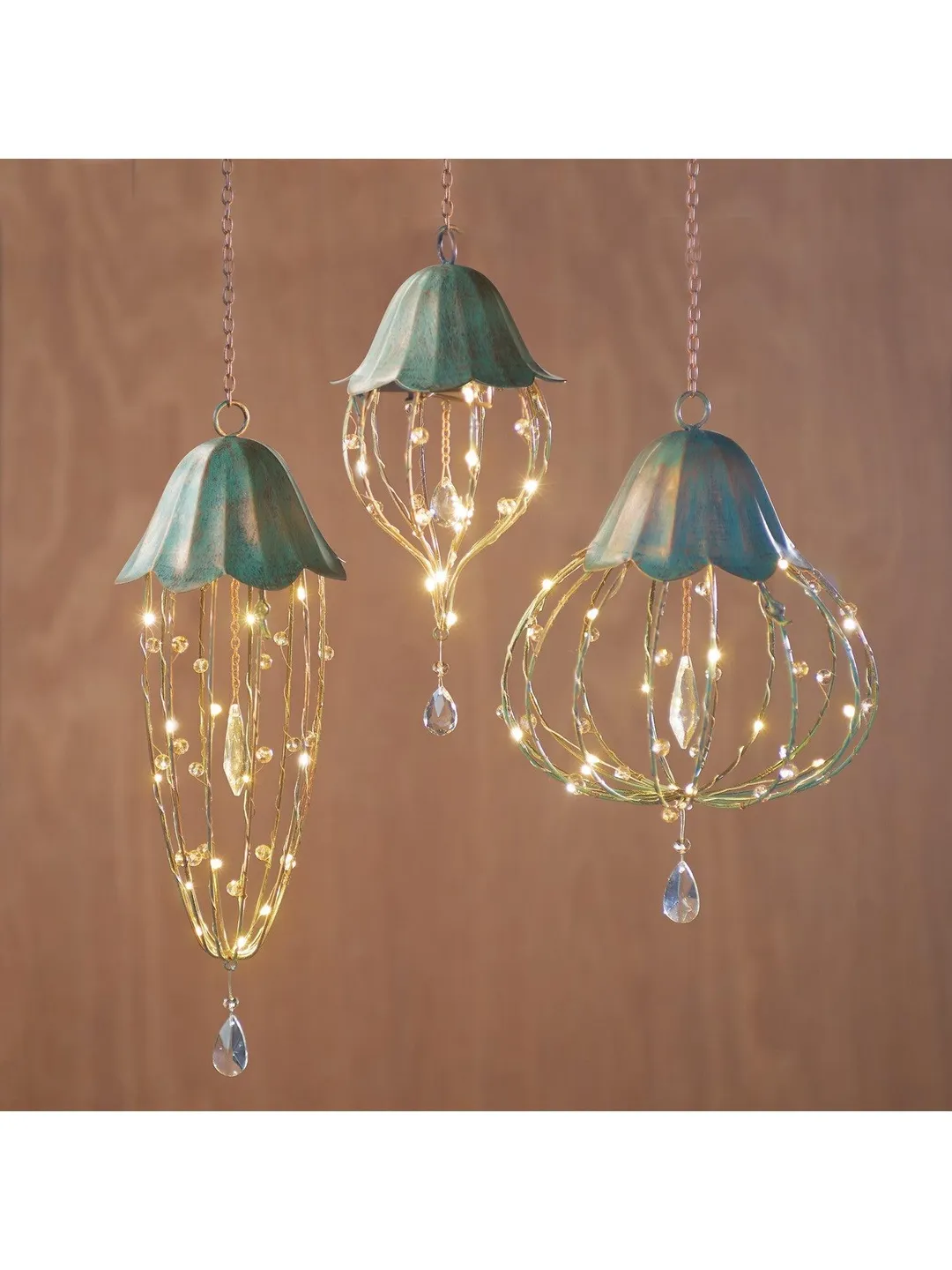 Grasslands Road Crystal Hanging Lanterns, Set of 3 Cordless LED Lighted Flower Shaped Lights, Battery Powered, photo 2 of 2