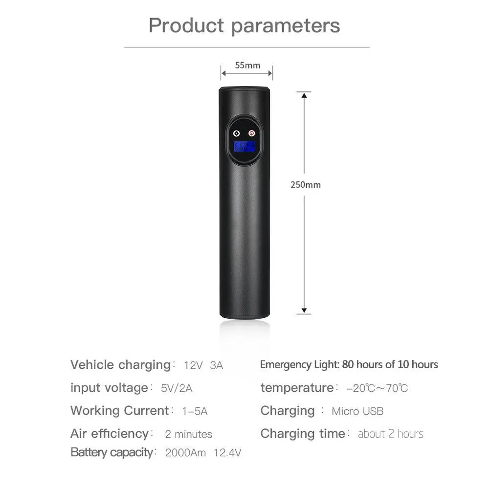 Meterk Portable Air Compressor Mini Air Inflator Handheld Tire Pump Cordless Electric Air Pump for Ball Bicycle and Car Tire 2000mAh with Digital LCD LED Light AC DC Lithium Battery 150PSI, photo 2 of 7