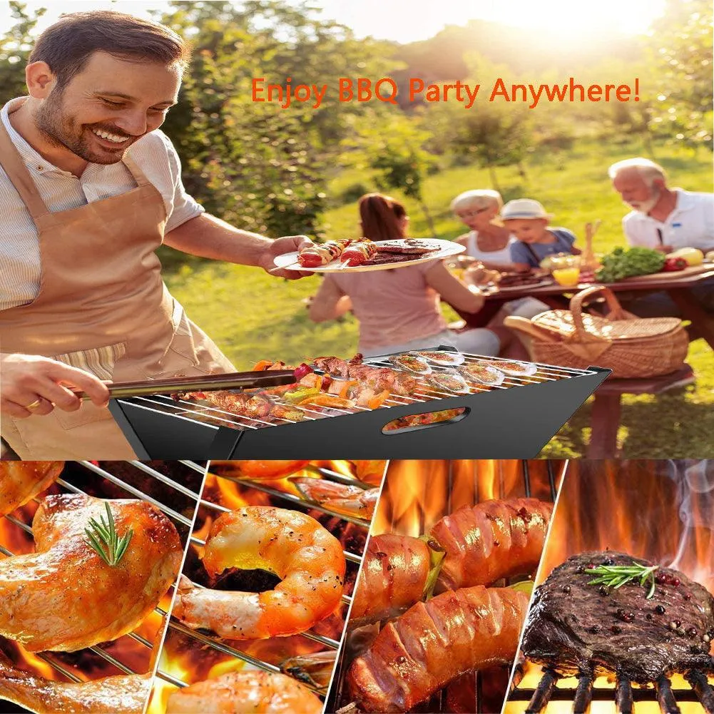 enyopro Portable Charcoal Grill, Foldable BBQ Grill with Large Grilling Area, Steel Smoker Grill Tools for Camping Cooking Travel Picnic Backpacking Garden, Easy to Setup - Black, K1247, photo 6 of 8